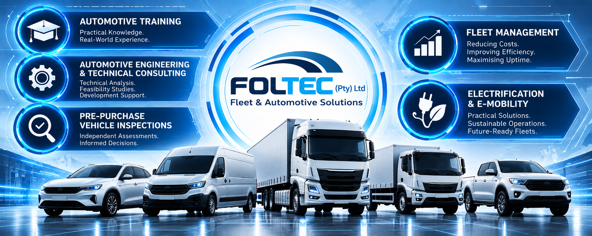 FOLTEC (Pty) Ltd – Fleet and Automotive Solutions: Automotive Training; Automotive Engineering and Technical Consulting; Pre-Purchase Vehicle Inspections; Fleet Management; Electrification and E-Mobility